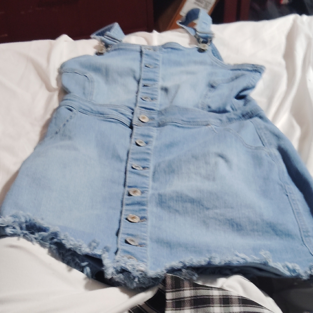 Wax Jean Blue Midi Dress with Distressed Hem